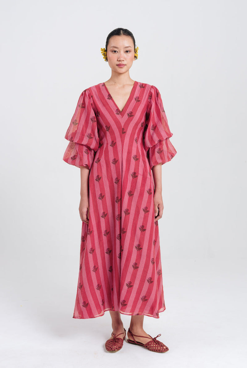 Spring Dress mul chanderi dress by JodiLife in red, pink for women in Singapore