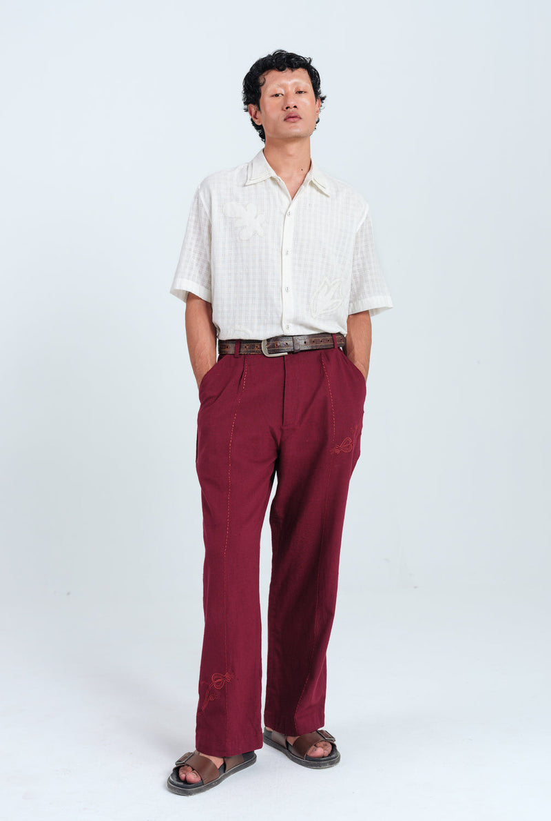 Kuhu Handloom Trouser kala cotton pant/trouser by Jodi Men in red for men in Singapore