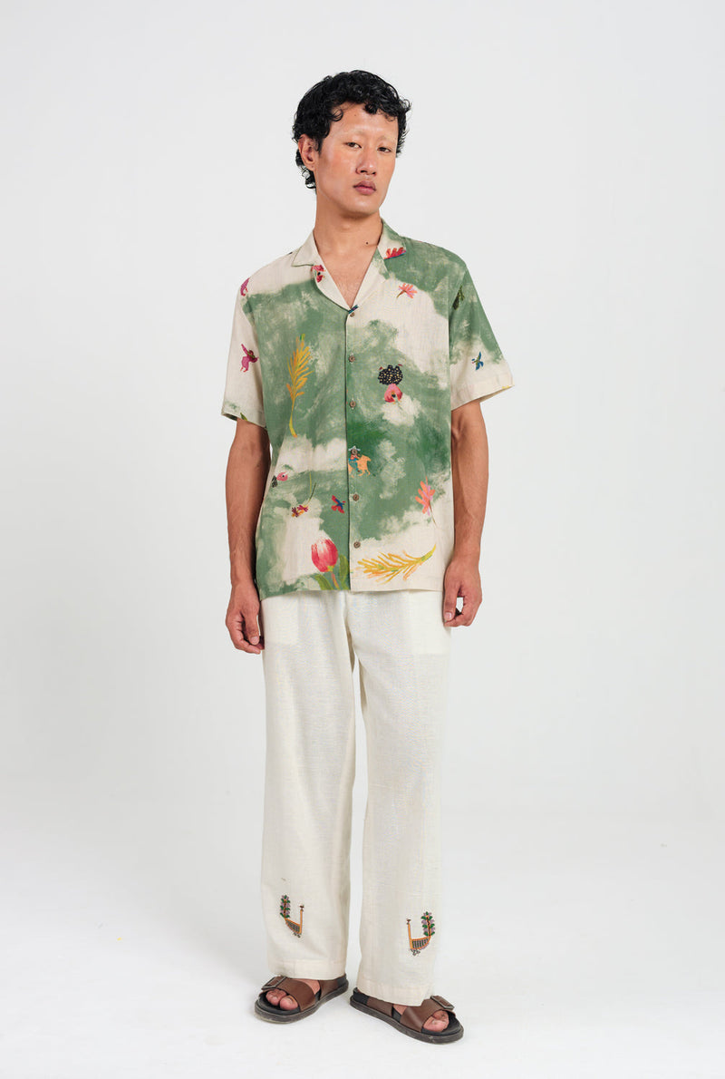 Sway Men Shirt cotton shirt by Jodi Men in offwhite, green for men in Singapore