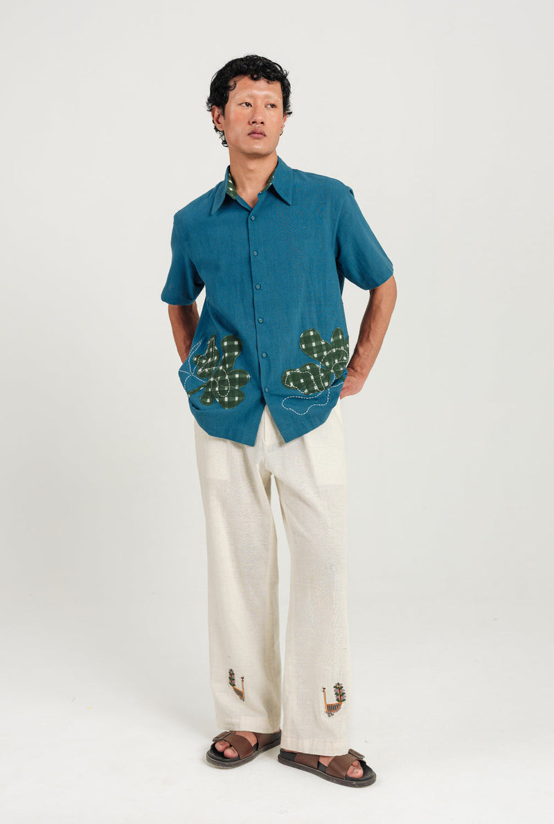 Ether Handloom Men Shirt kala cotton shirt by Jodi Men in blue for men in Singapore