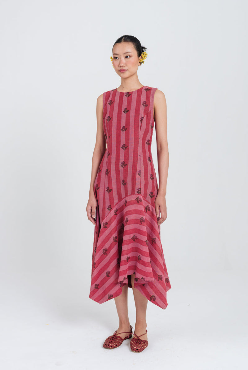 Spring Asymmetric Dress mul chanderi dress by JodiLife in red, pink for women in Singapore