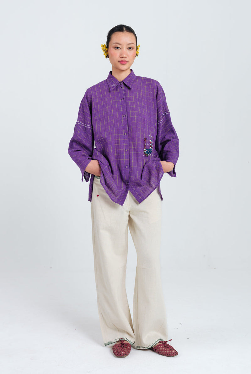 Drift Handloom Shirt handwoven cotton top/shirt by JodiLife in purple for women in Singapore