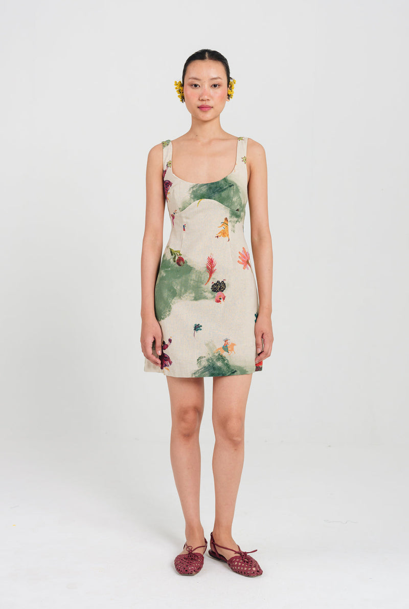 Sway Short Dress cotton flex dress by JodiLife in offwhite, green for women in Singapore