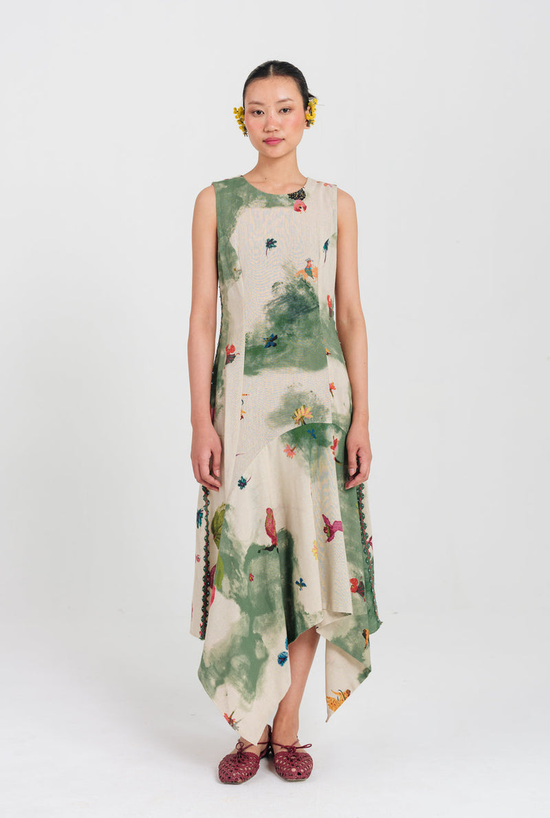 Sway Asymmetric Dress cotton flex dress by JodiLife in offwhite, green for women in Singapore