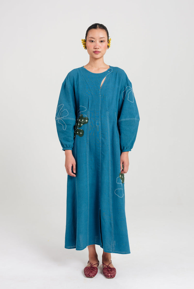 Ether Handloom Day Dress kala cotton dress by JodiLife in blue for women in Singapore