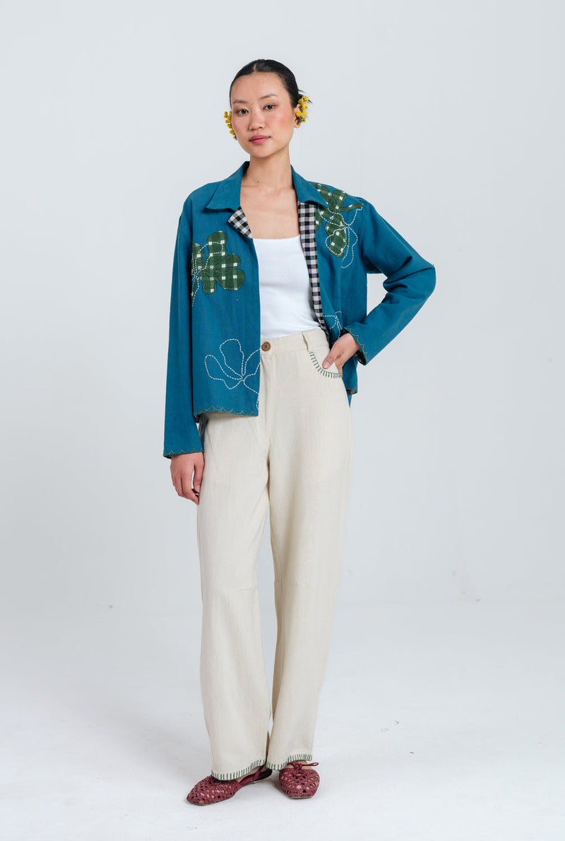 Ether Handloom Jacket kala cotton jacket/overlay by JodiLife in blue for women in Singapore