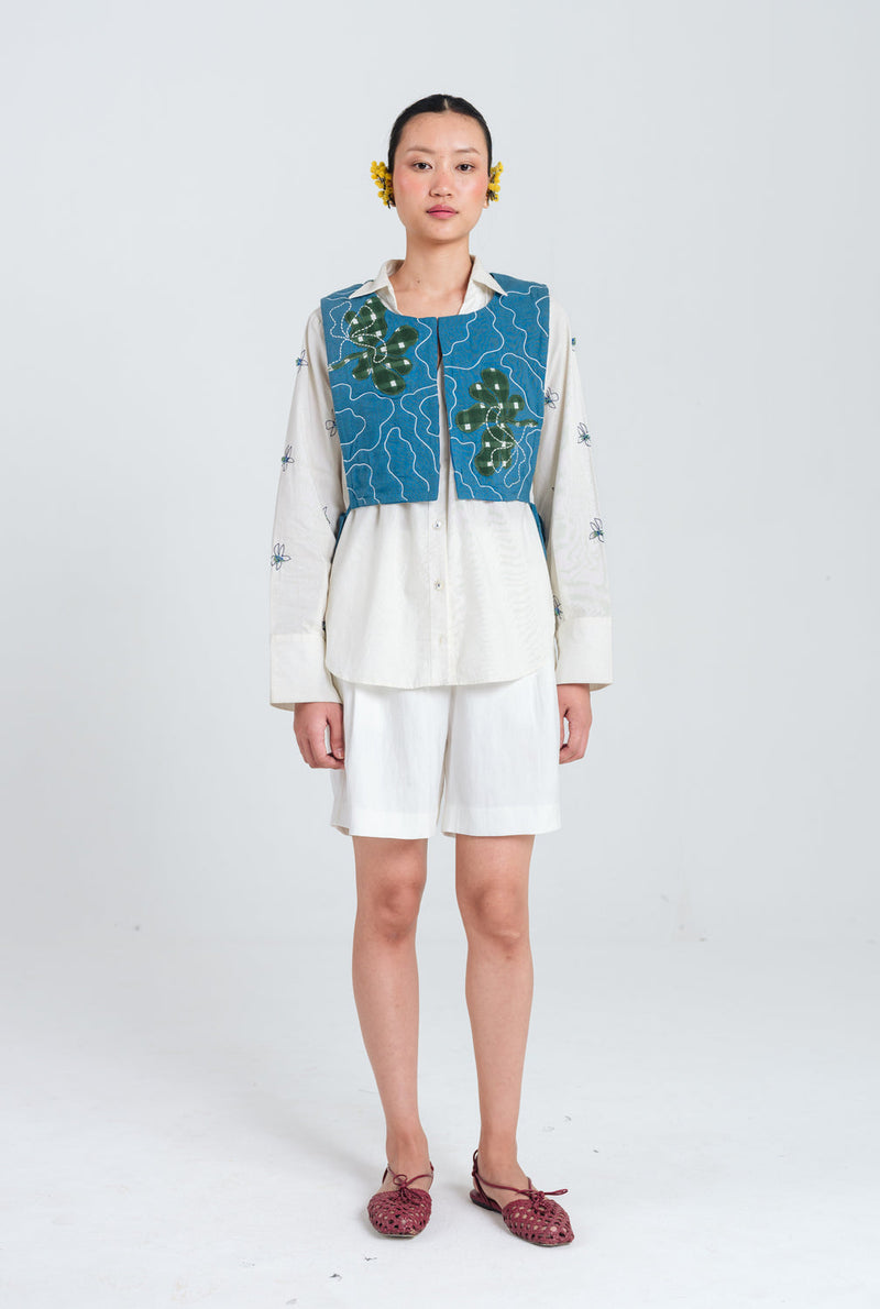 Ether Handloom Quilted Overlay kala cotton jacket/overlay by JodiLife in blue for women in Singapore