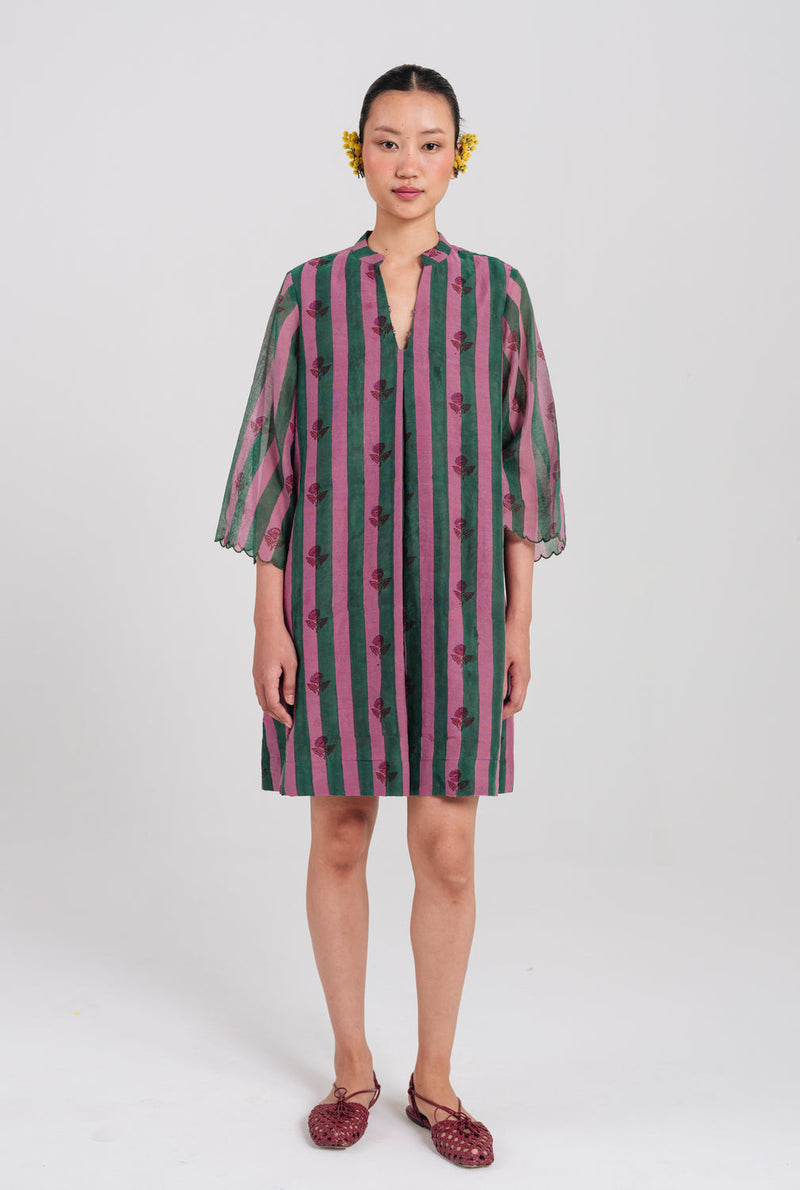 Twirl Shift Dress mul chanderi dress by JodiLife in pink, green for women in Singapore