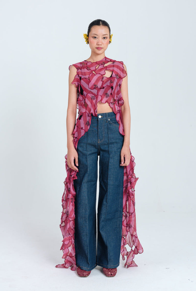 Spring Cut-Out Cape mul chanderi jacket/overlay by JodiLife in red, pink for women in Singapore