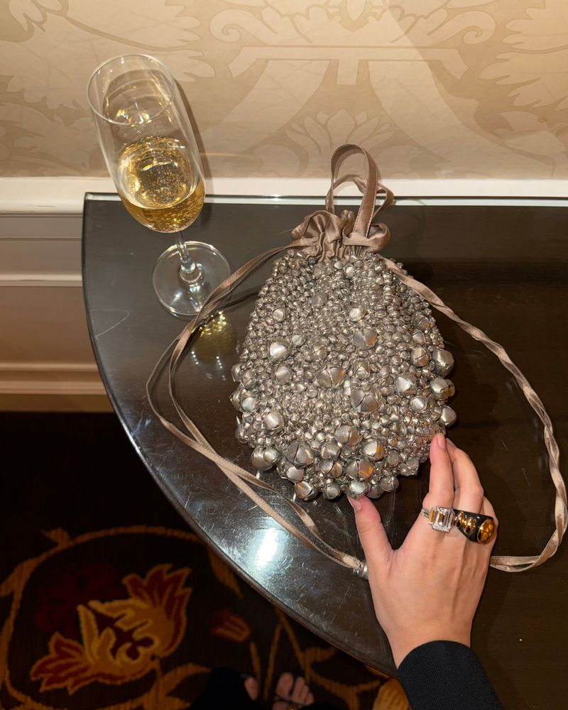 Rocky Bag - Jhoom tafetta bag by AOMIDORI SHIMAI in nude and silver for women in Singapore