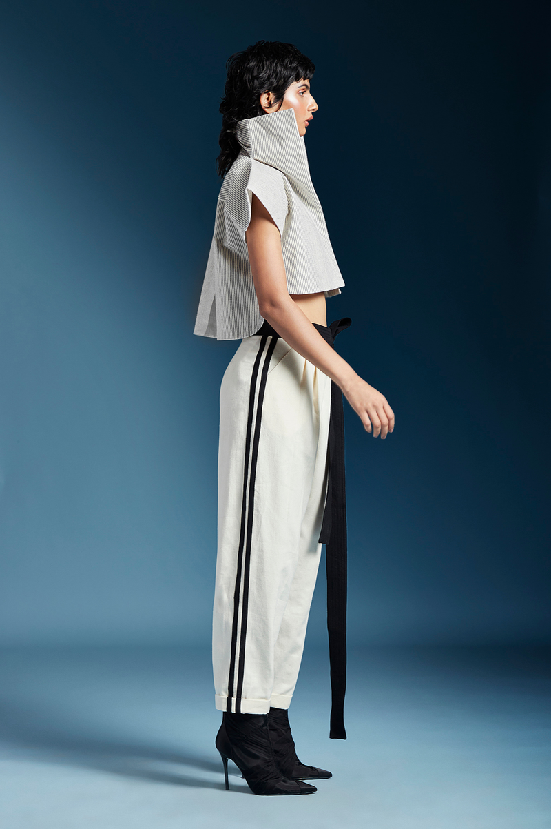 Lou Jacket-Bw Hairline Stripes cotton by Chola for women in Singapore