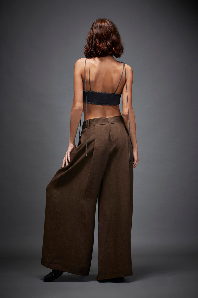 BREE TROUSERS IN BROWN linen by Chola in brown color for women in Singapore