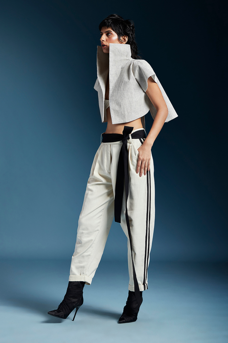Lou Jacket-Bw Hairline Stripes cotton by Chola for women in Singapore