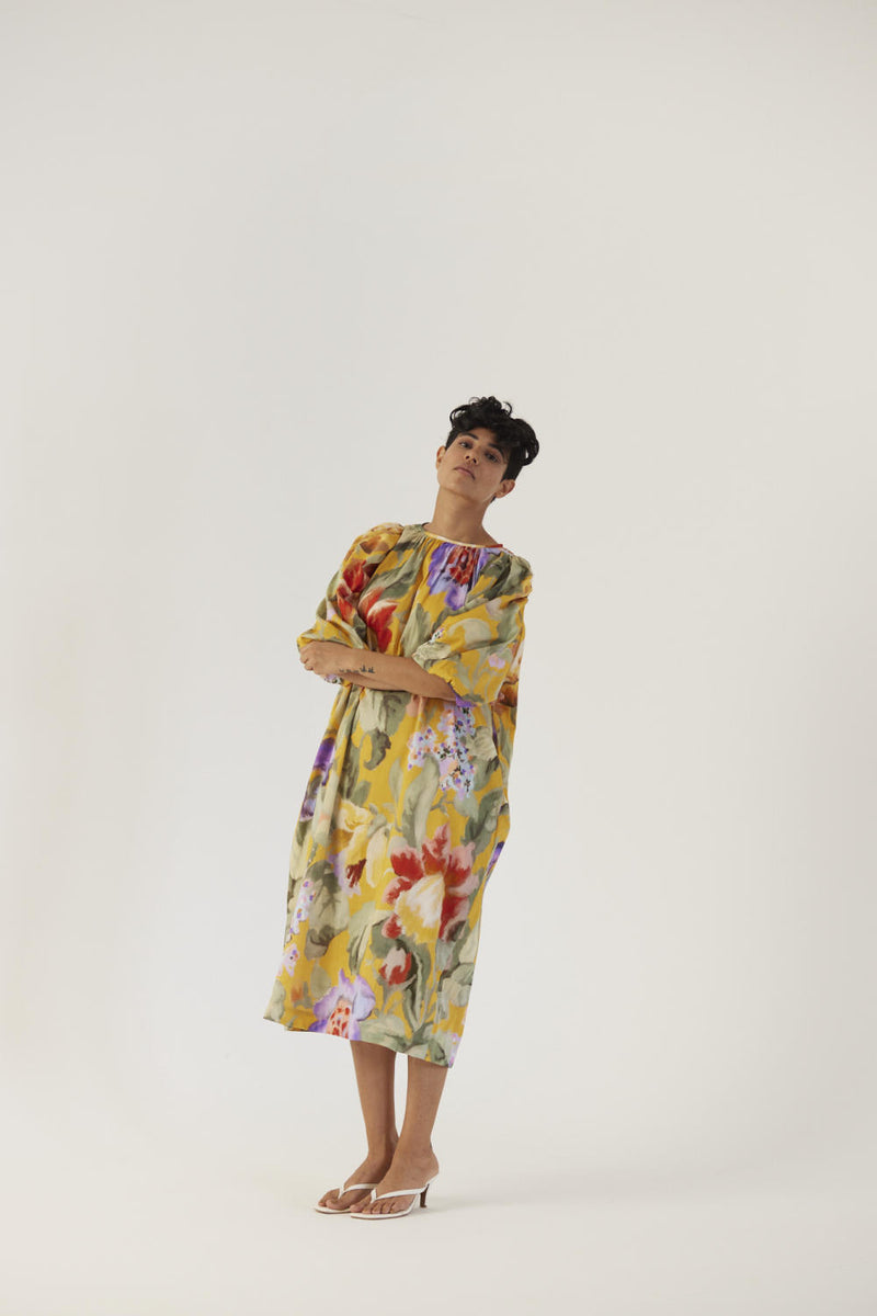 ALLORA YELLOW MIDI DRESS satin Dress by Yam in yellow color for women in Singapore