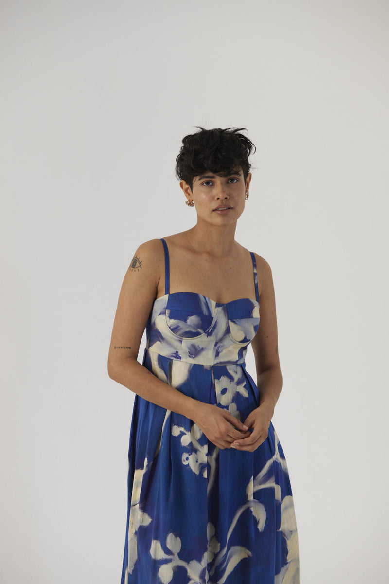CHICORY BRALLETTE DRESS satin Dress by Yam in blue color for women in Singapore
