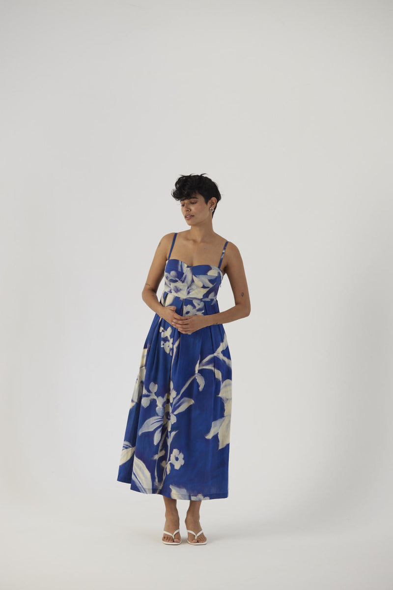 CHICORY BRALLETTE DRESS satin Dress by Yam in blue color for women in Singapore