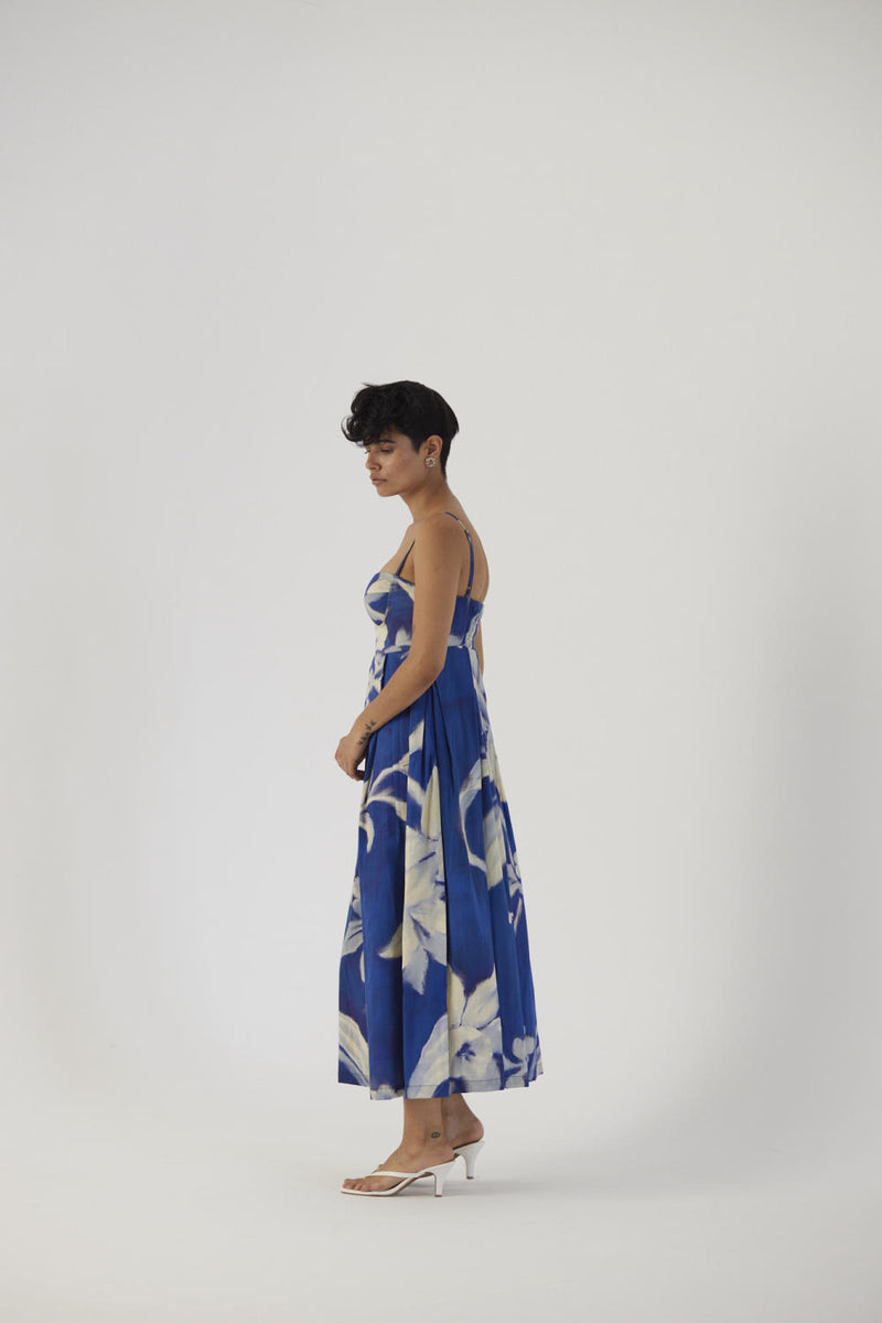 CHICORY BRALLETTE DRESS satin Dress by Yam in blue color for women in Singapore