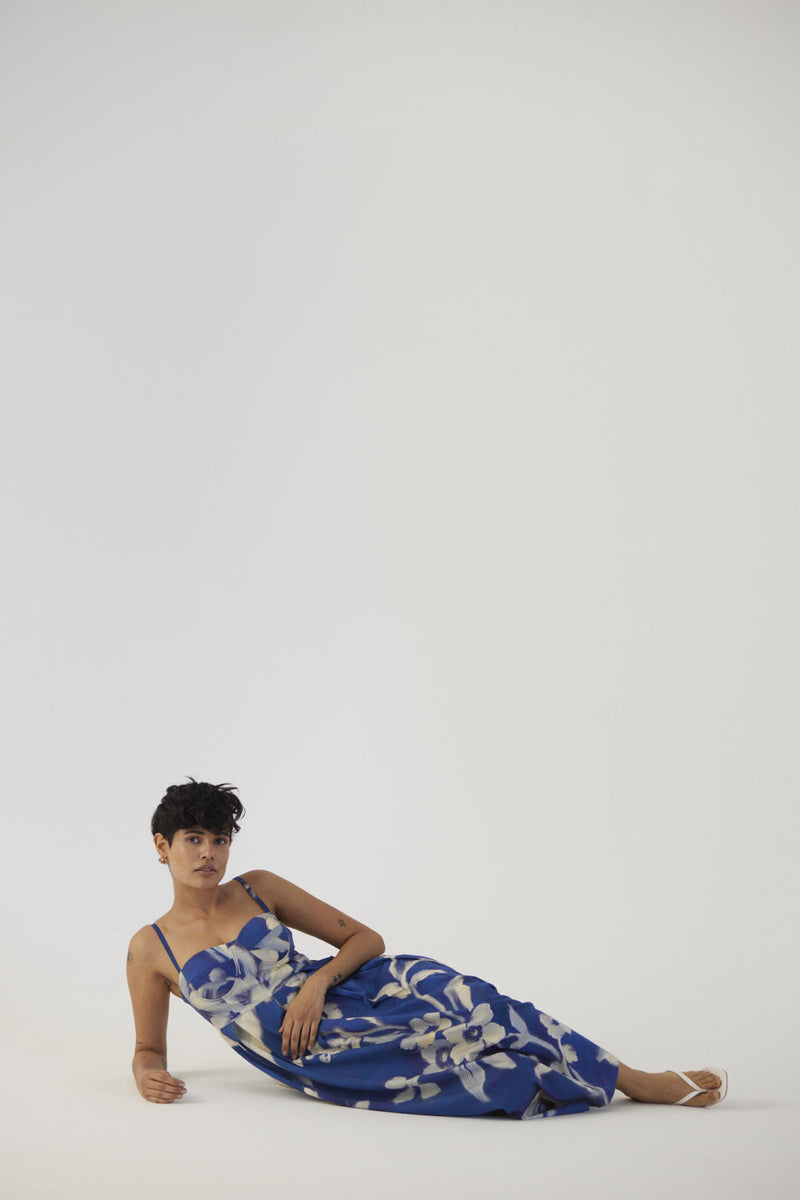 CHICORY BRALLETTE DRESS satin Dress by Yam in blue color for women in Singapore