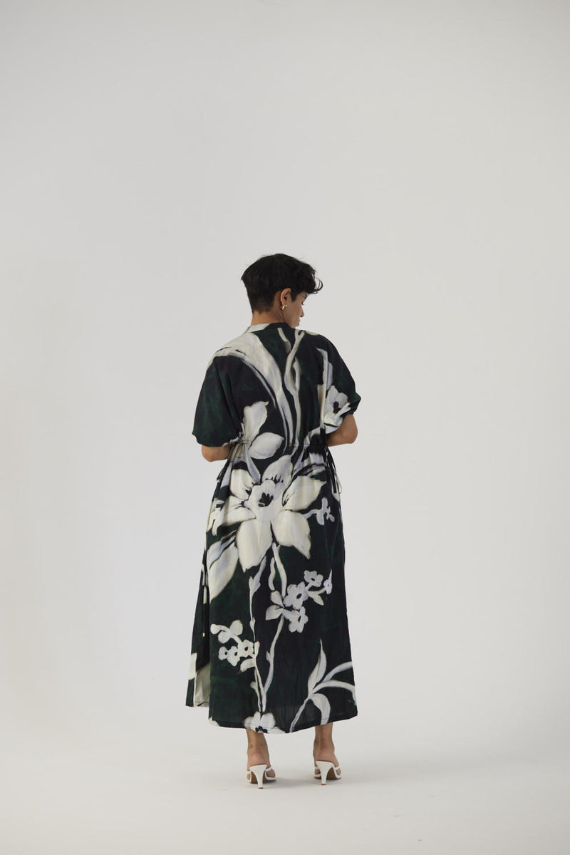 CHICORY BLACK SIDE TIE UP DRESS satin Dress by Yam in black color for women in Singapore