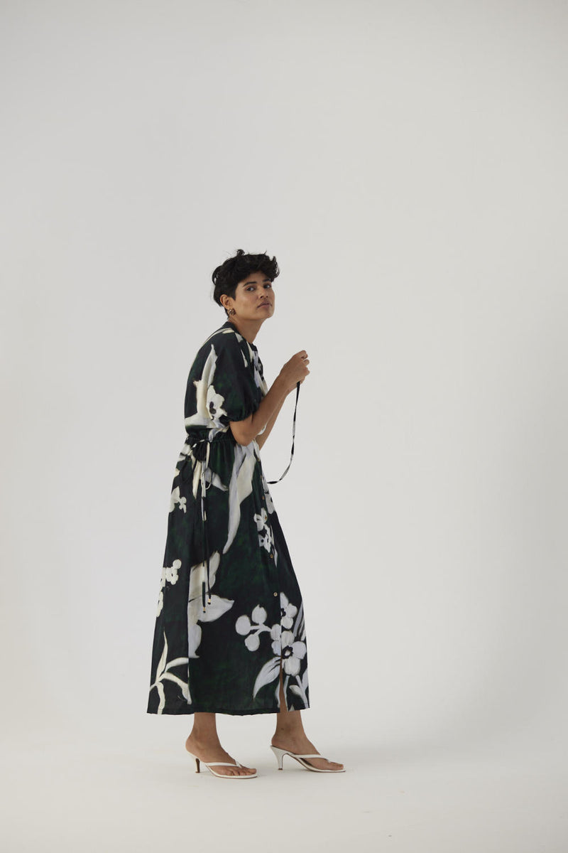 CHICORY BLACK SIDE TIE UP DRESS satin Dress by Yam in black color for women in Singapore