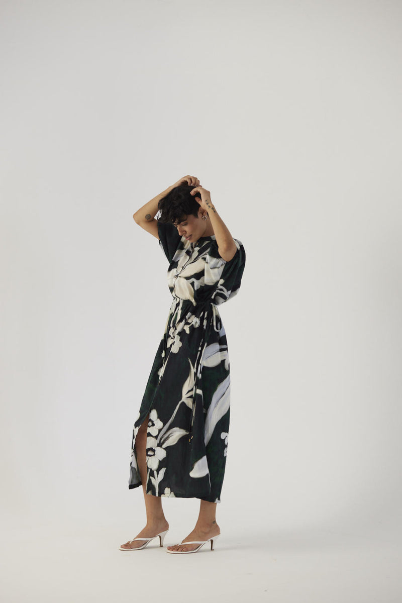 CHICORY BLACK SIDE TIE UP DRESS satin Dress by Yam in black color for women in Singapore