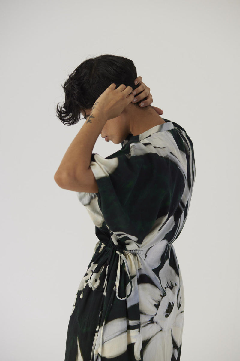 CHICORY BLACK SIDE TIE UP DRESS satin Dress by Yam in black color for women in Singapore