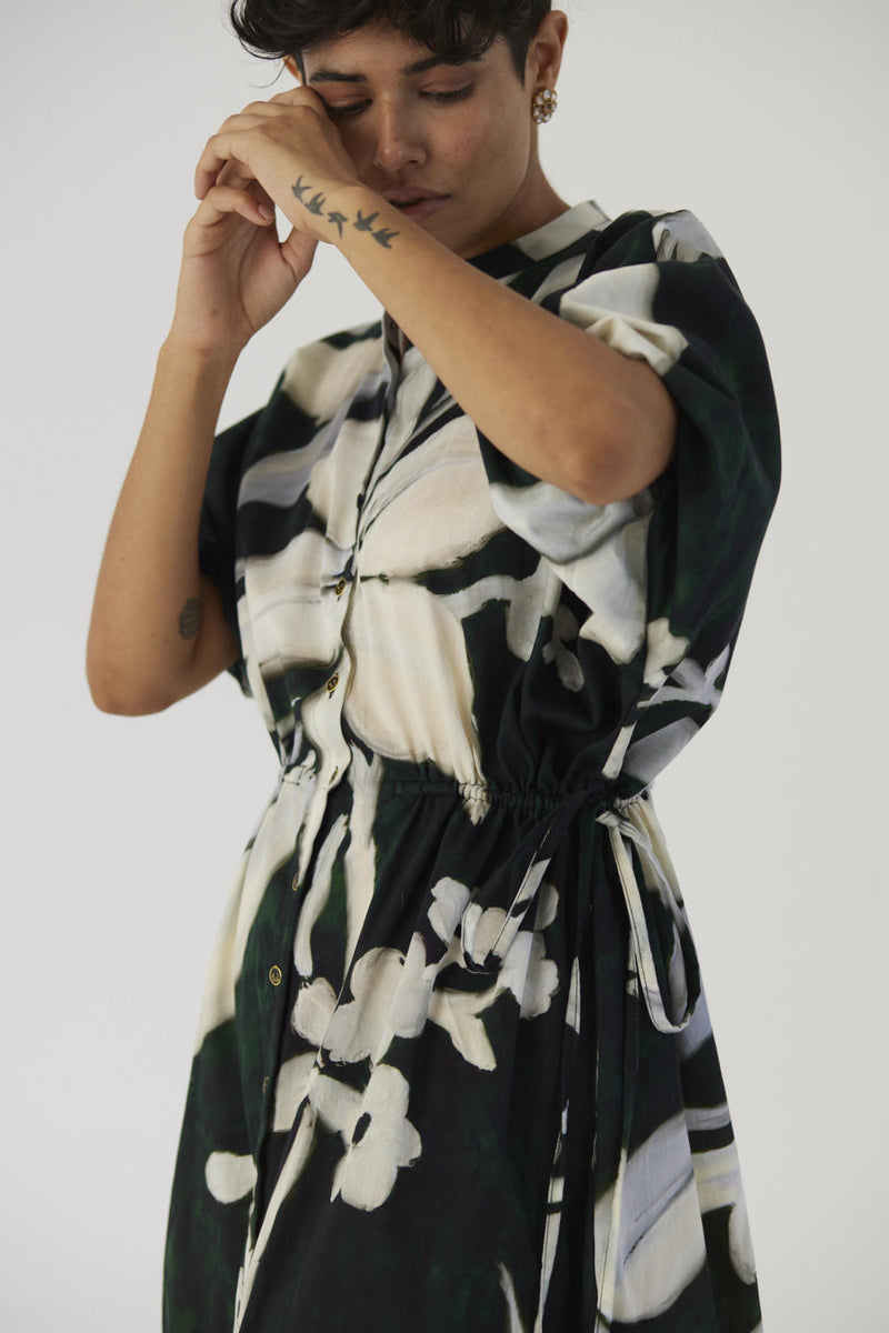 CHICORY BLACK SIDE TIE UP DRESS satin Dress by Yam in black color for women in Singapore