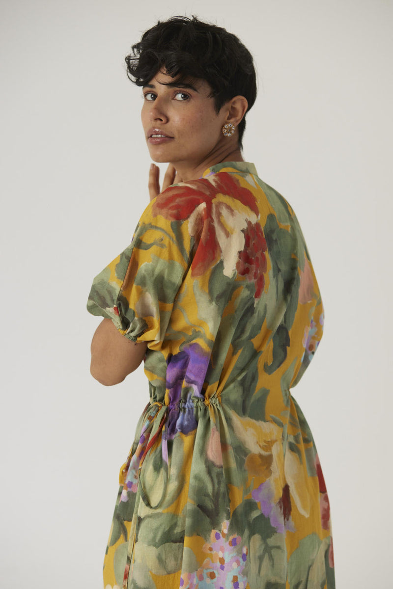 ALLORA YELLOW SIDE TIE-UP DRESS cotton Dress by Yam in yellow color for women in Singapore