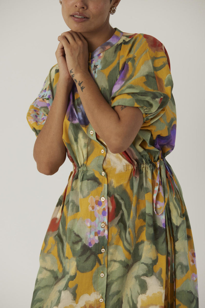 ALLORA YELLOW SIDE TIE-UP DRESS cotton Dress by Yam in yellow color for women in Singapore