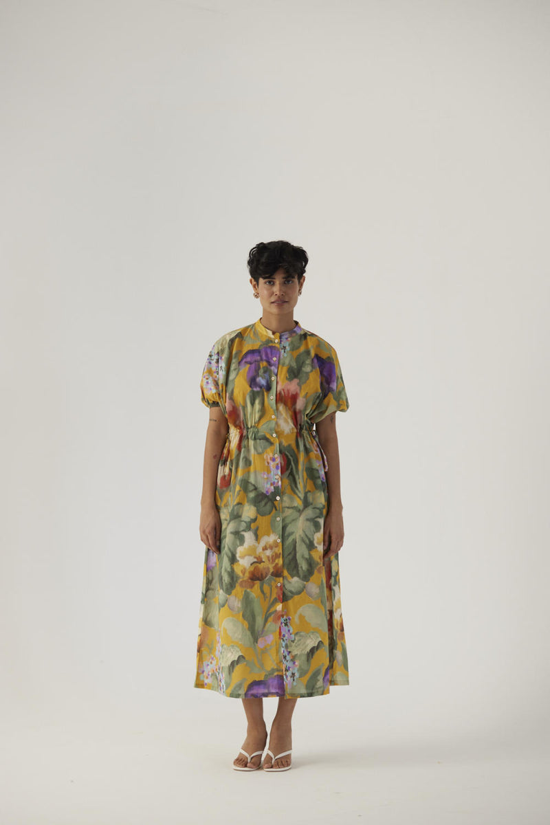 ALLORA YELLOW SIDE TIE-UP DRESS cotton Dress by Yam in yellow color for women in Singapore