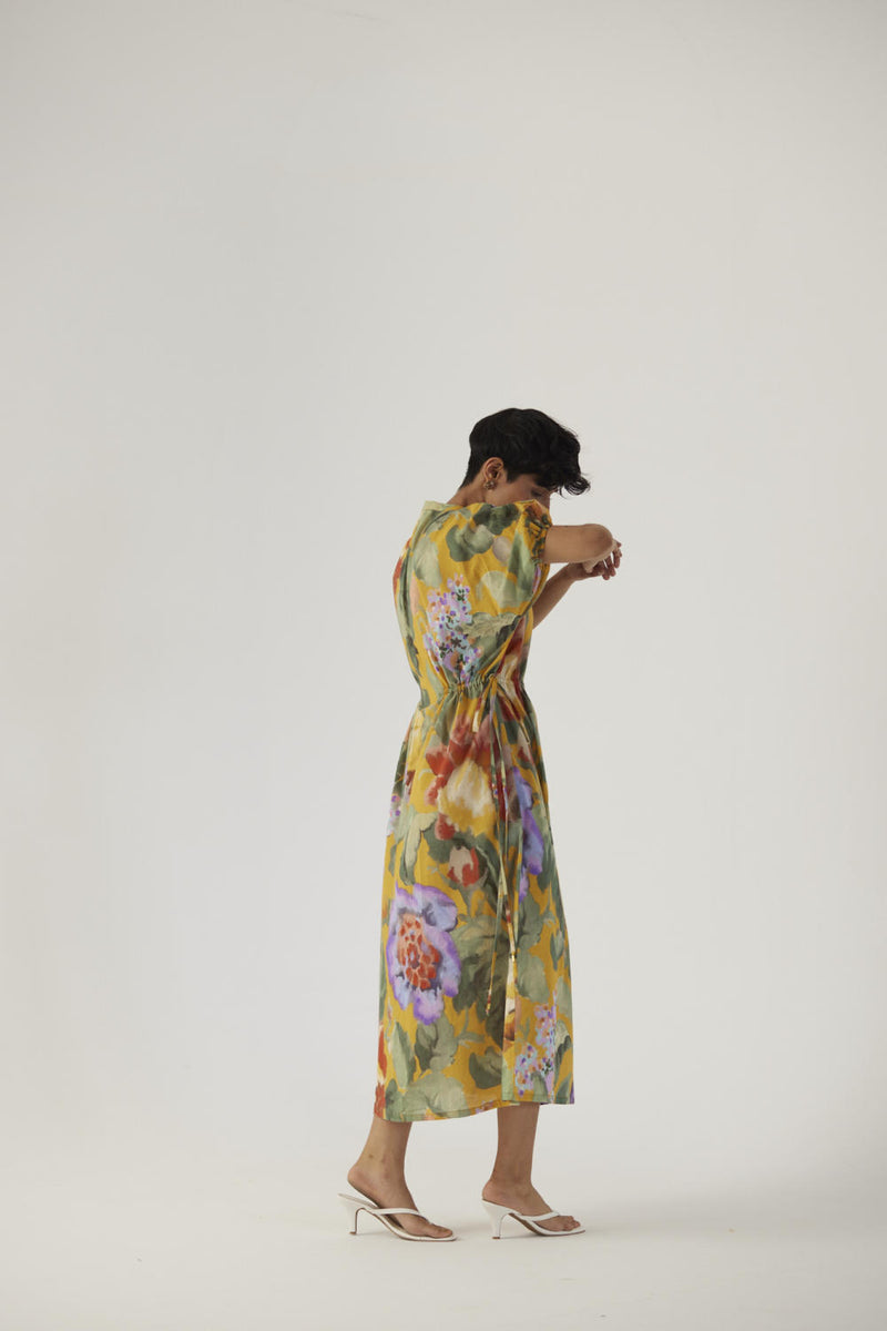 ALLORA YELLOW SIDE TIE-UP DRESS cotton Dress by Yam in yellow color for women in Singapore