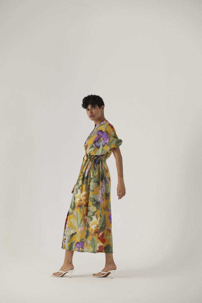 ALLORA YELLOW SIDE TIE-UP DRESS cotton Dress by Yam in yellow color for women in Singapore