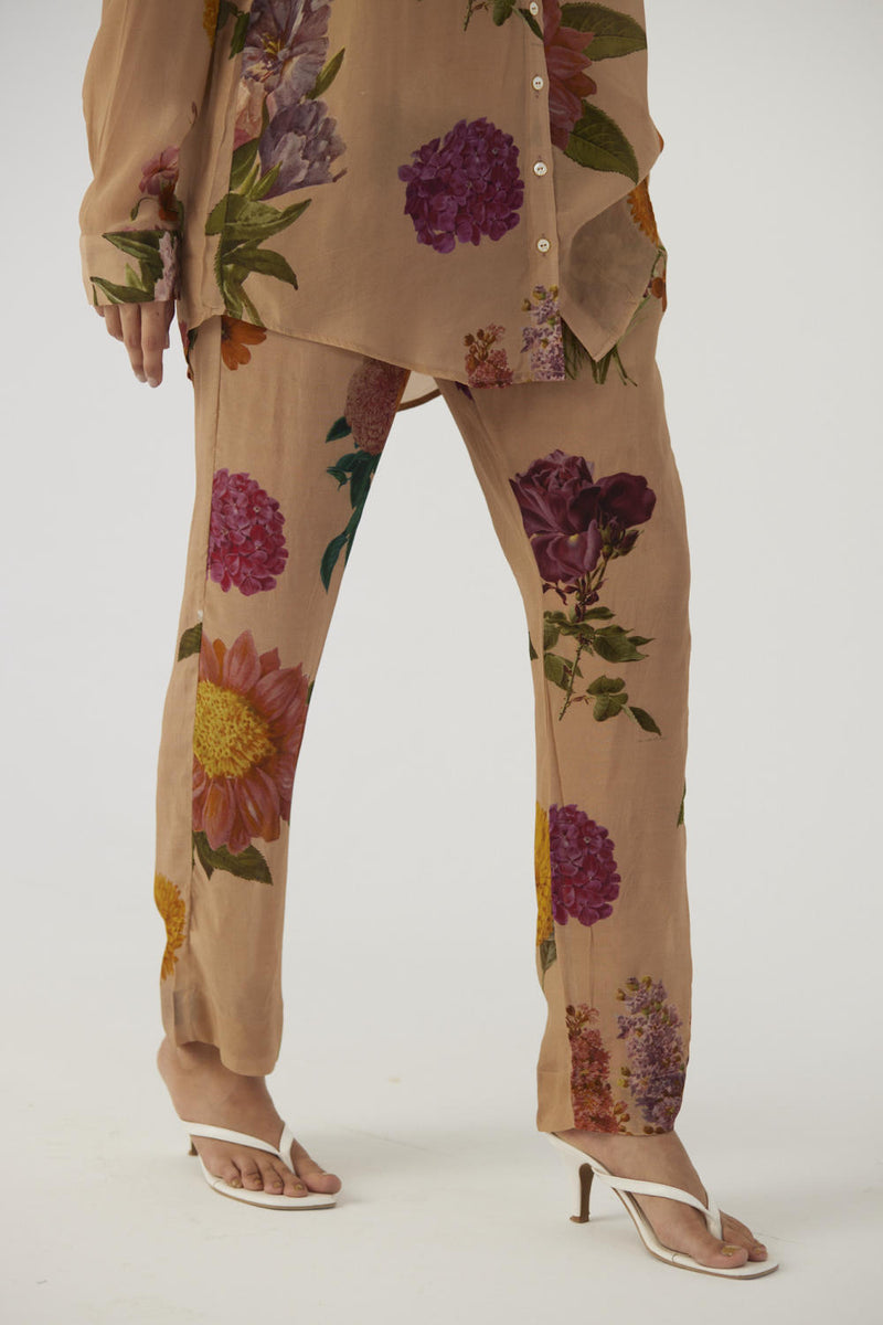 VINTAGE GARDEN CREPE COORD SET Co-ord Sets by Yam in beige color for women in Singapore