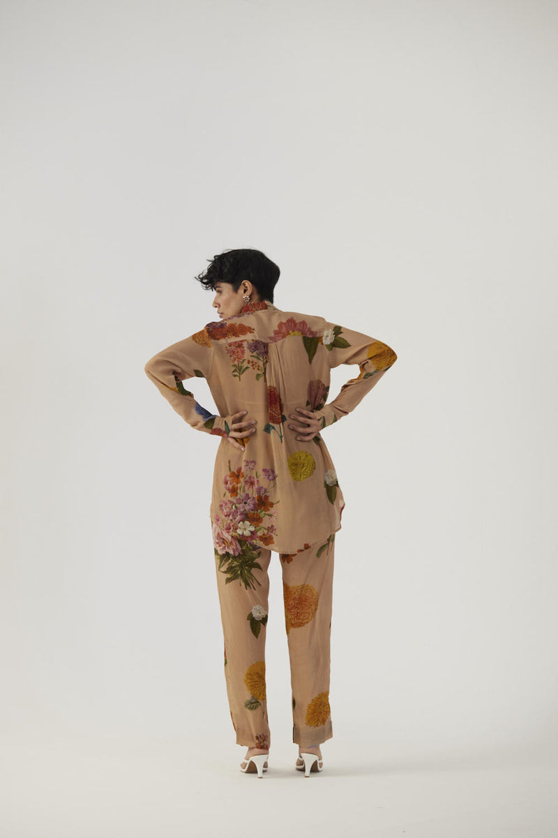 VINTAGE GARDEN CREPE COORD SET Co-ord Sets by Yam in beige color for women in Singapore