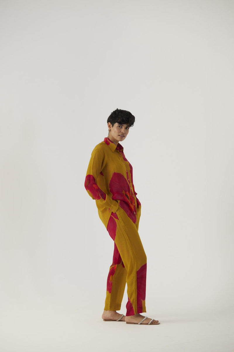 PINK POPPIES CREPE COORD SET Co-ord Sets by Yam in mustard color for women in Singapore