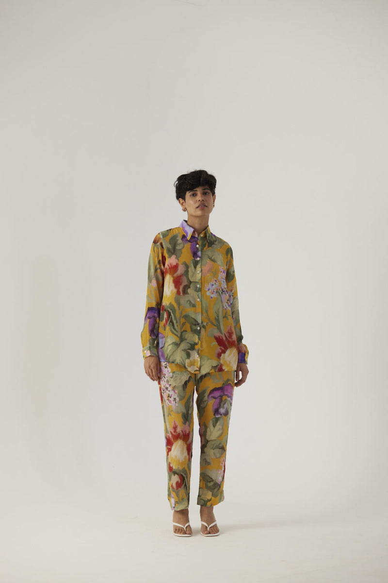 ALLORA YELLOW CREPE COORD SET Co-ord Sets by Yam in yellow color for women in Singapore