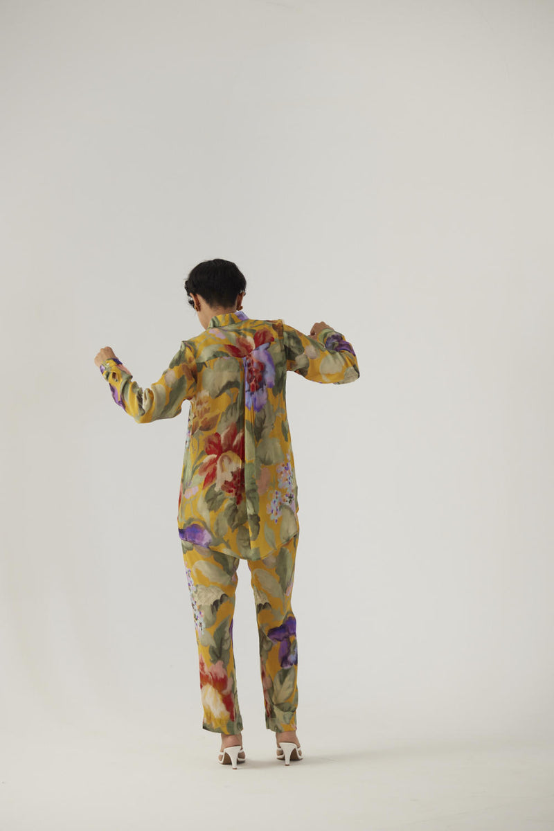 ALLORA YELLOW CREPE COORD SET Co-ord Sets by Yam in yellow color for women in Singapore