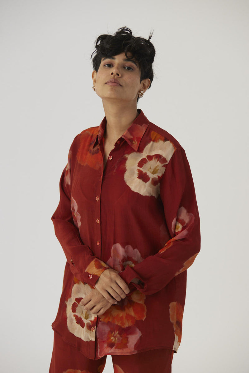 GARDENIA RED CREPE COORD SET Co-ord Sets by Yam in red color for women in Singapore
