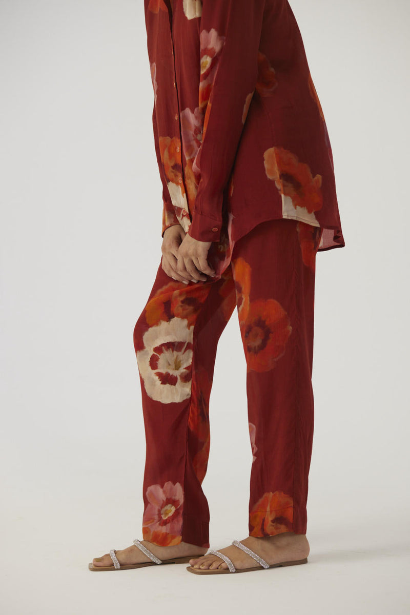GARDENIA RED CREPE COORD SET Co-ord Sets by Yam in red color for women in Singapore