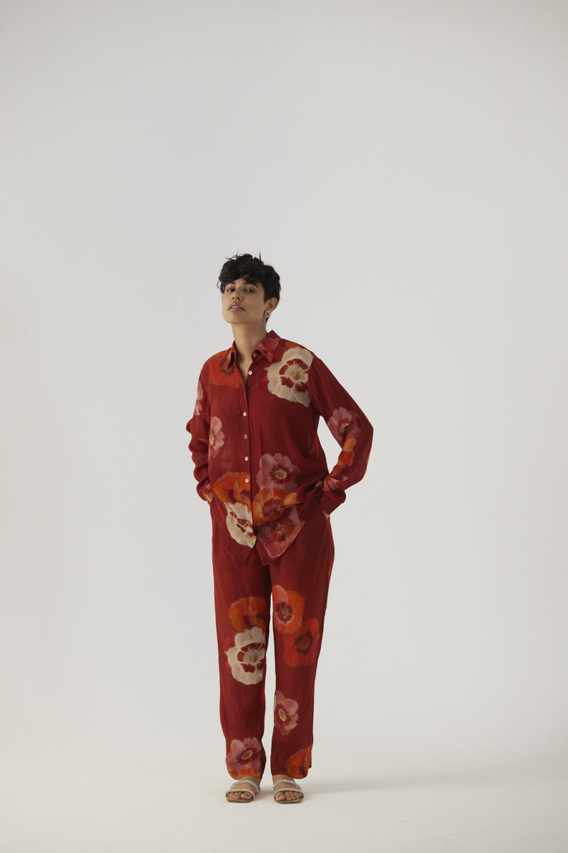 GARDENIA RED CREPE COORD SET Co-ord Sets by Yam in red color for women in Singapore
