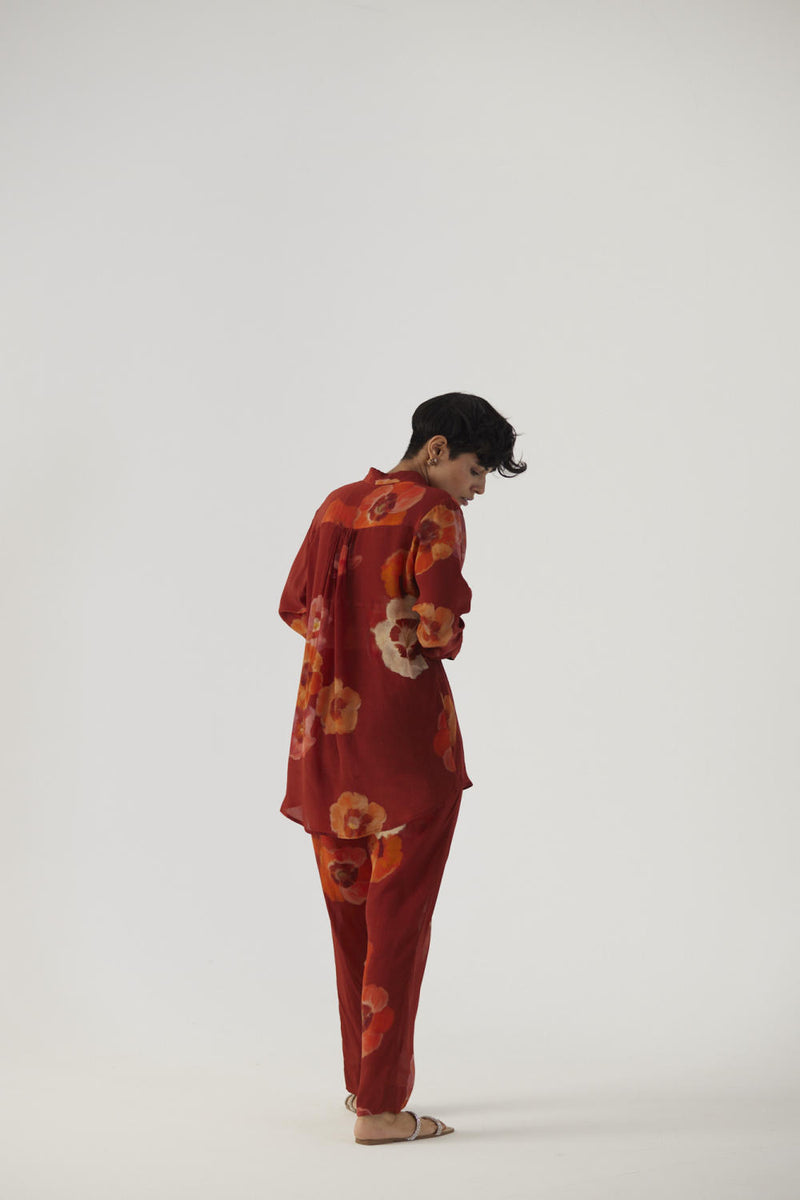 GARDENIA RED CREPE COORD SET Co-ord Sets by Yam in red color for women in Singapore