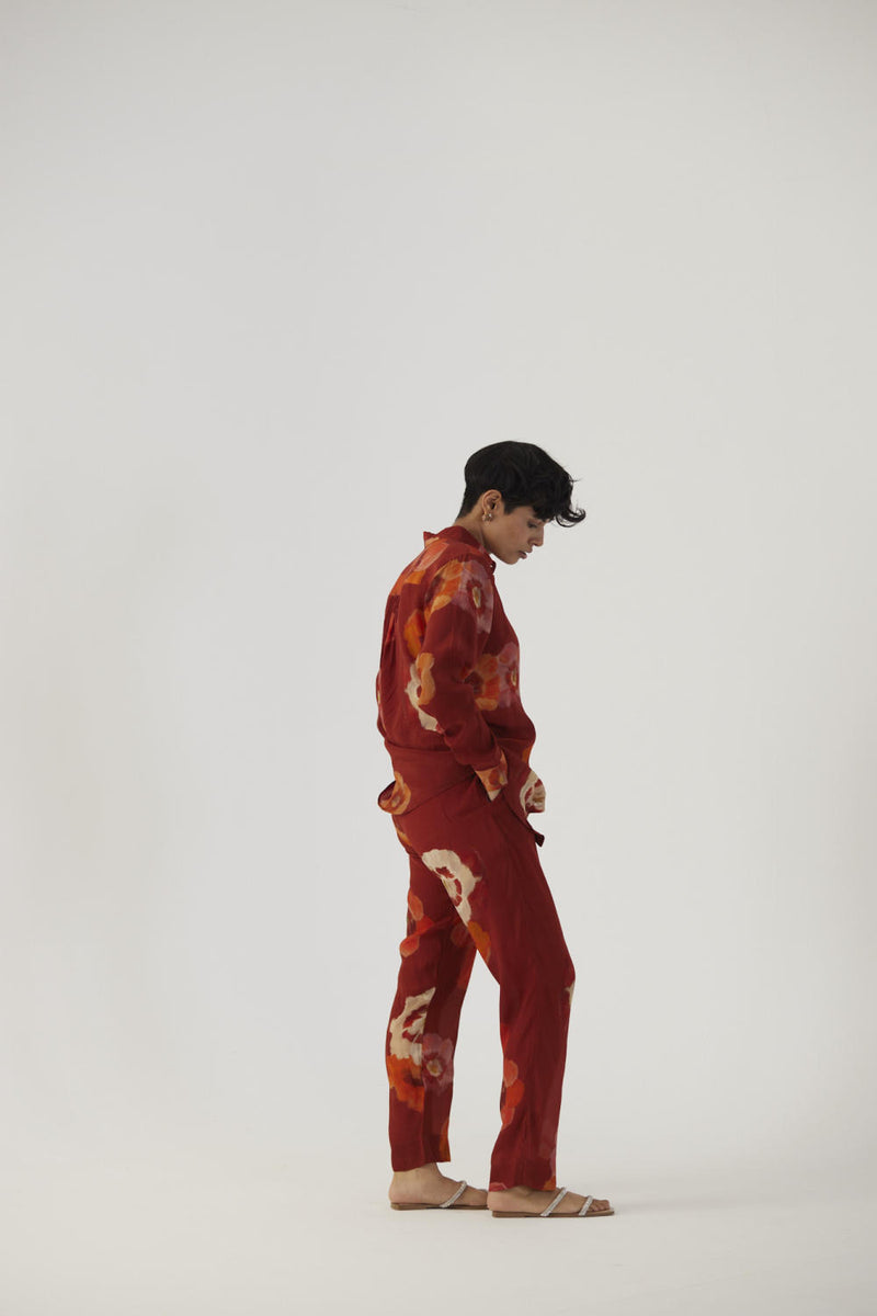 GARDENIA RED CREPE COORD SET Co-ord Sets by Yam in red color for women in Singapore