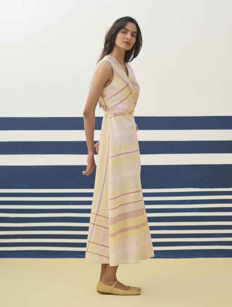 Ava Check Linen Wrap Dress
- Sand linen by Manan in natural color for women in Singapore