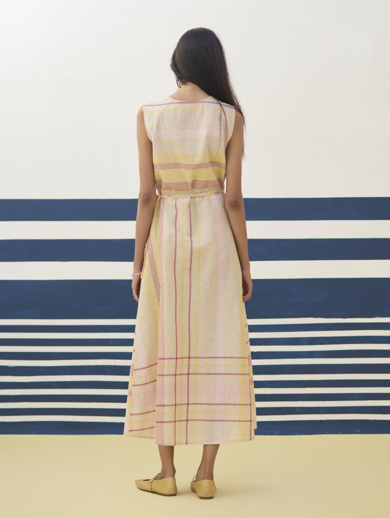 Ava Check Linen Wrap Dress
- Sand linen by Manan in natural color for women in Singapore