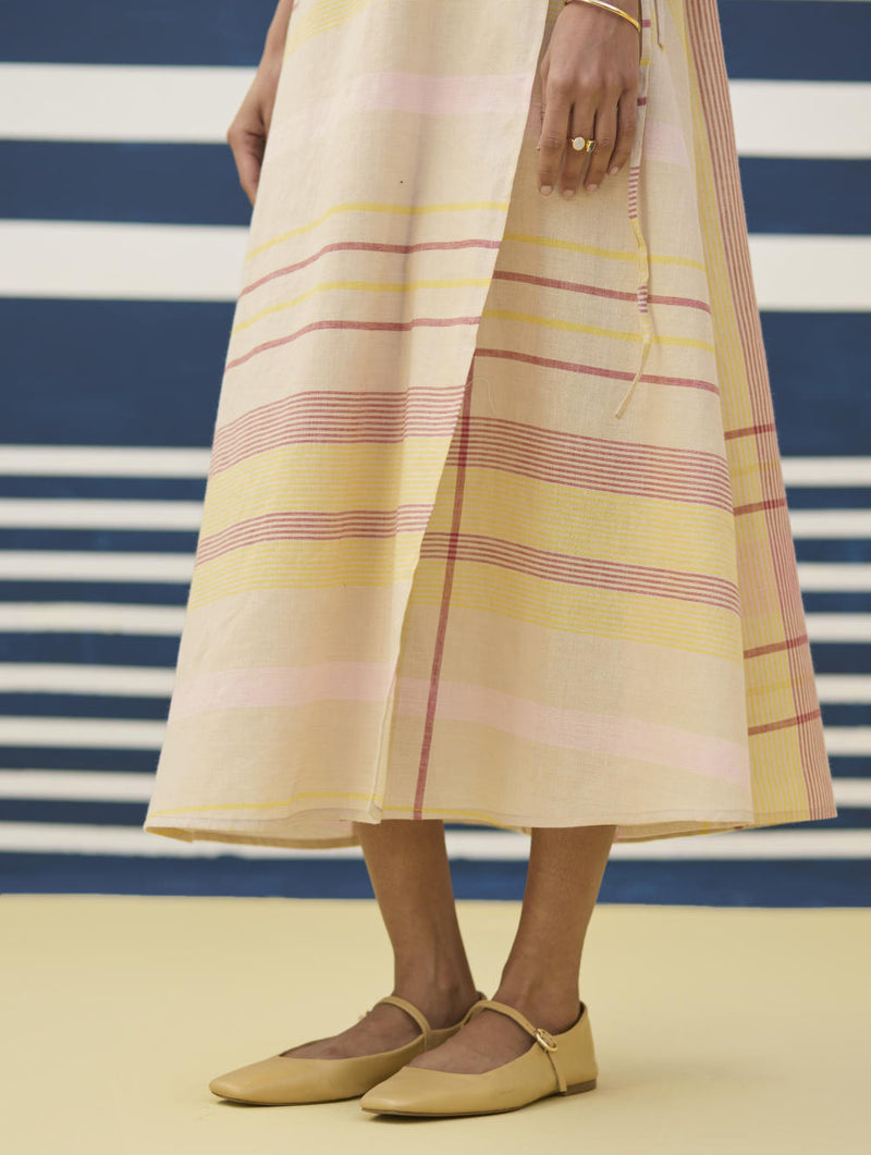 Ava Check Linen Wrap Dress
- Sand linen by Manan in natural color for women in Singapore