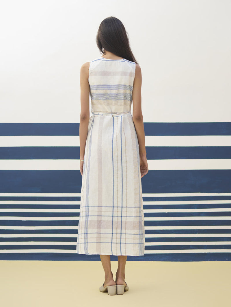 Ava Check Linen Wrap Dress
- Ivory linen by Manan in ivory color for women in Singapore
