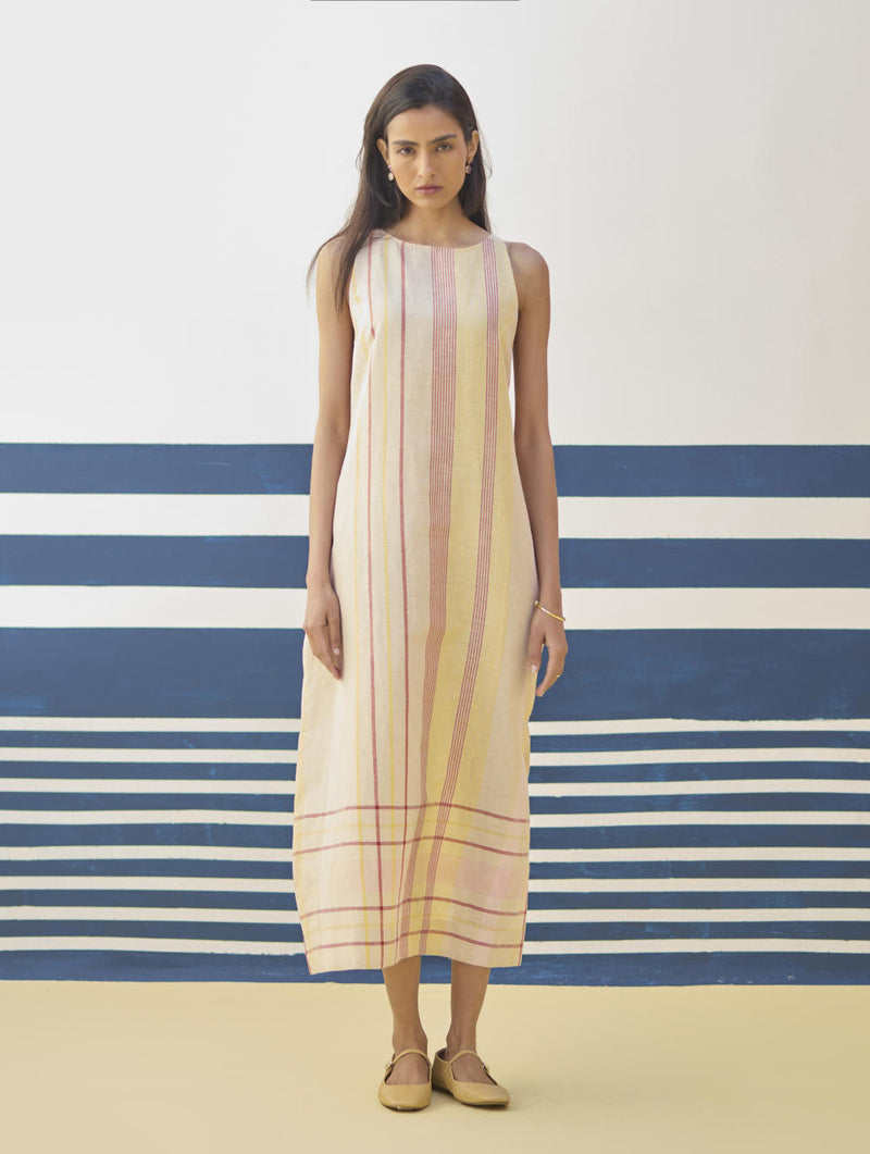 Inara Modern Check Linen Dress
- Sand linen by Manan in natural color for women in Singapore