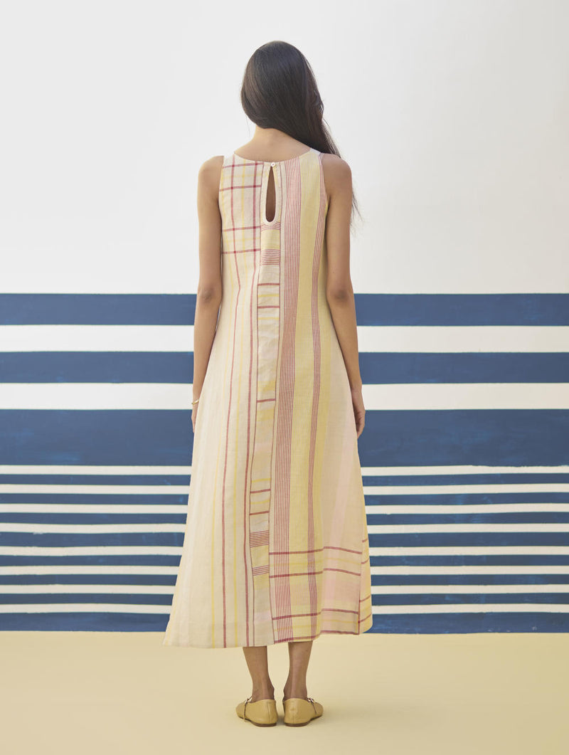 Inara Modern Check Linen Dress
- Sand linen by Manan in natural color for women in Singapore