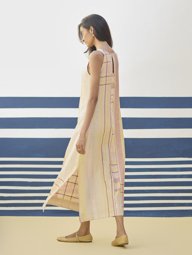 Inara Modern Check Linen Dress
- Sand linen by Manan in natural color for women in Singapore