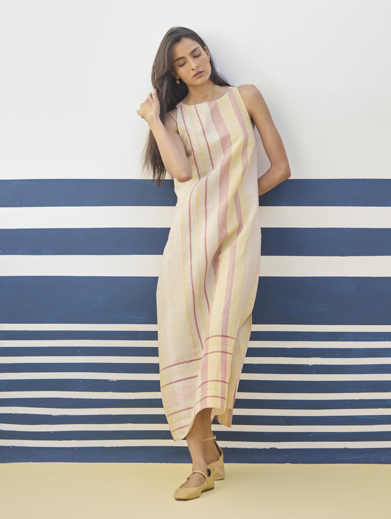 Inara Modern Check Linen Dress
- Sand linen by Manan in natural color for women in Singapore